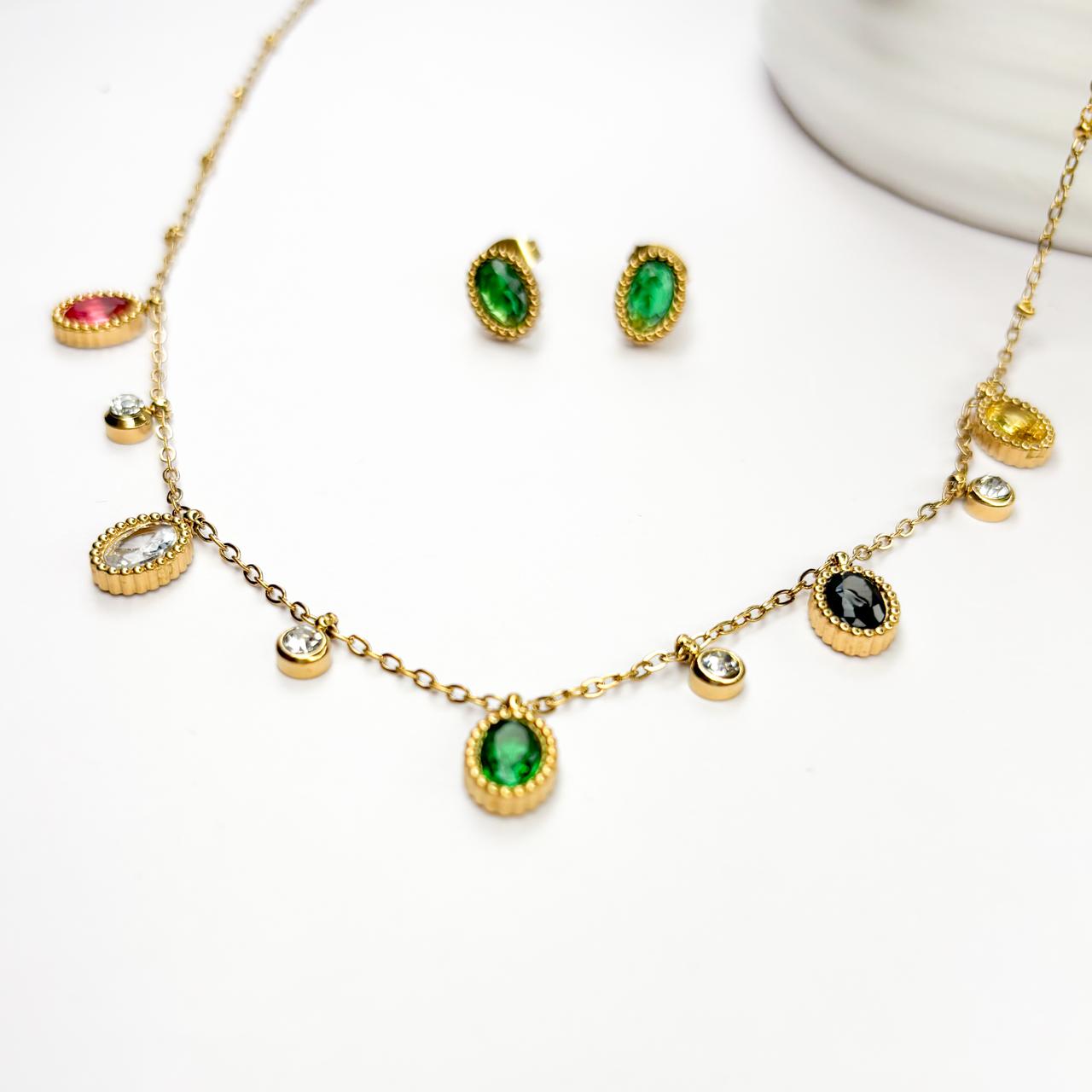 Multi-Color Oval Stone Necklace Set