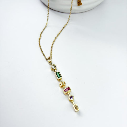 Aura Multi Color Rect-Stone Necklace