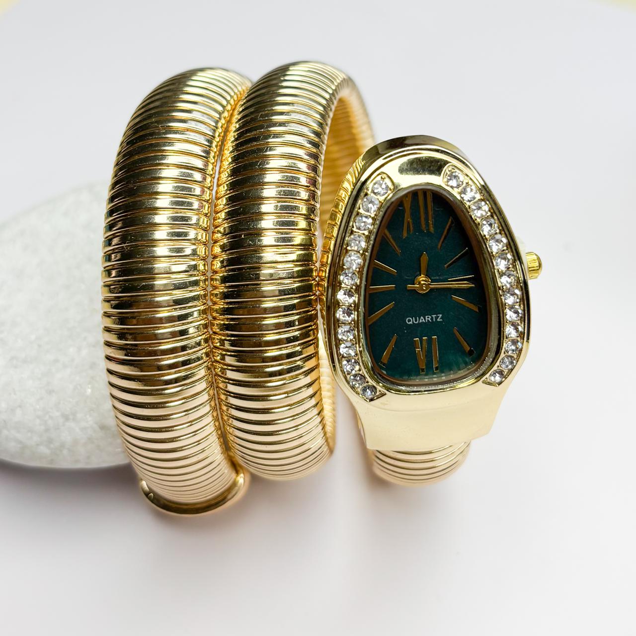 Serpenti Snake Watch Bracelet (Green Dial) - Double Layer