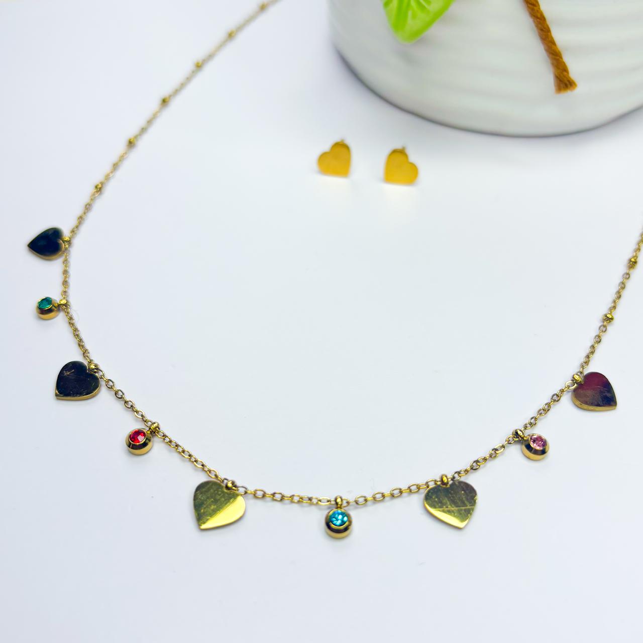 Multi-Stone Heart Necklace Set