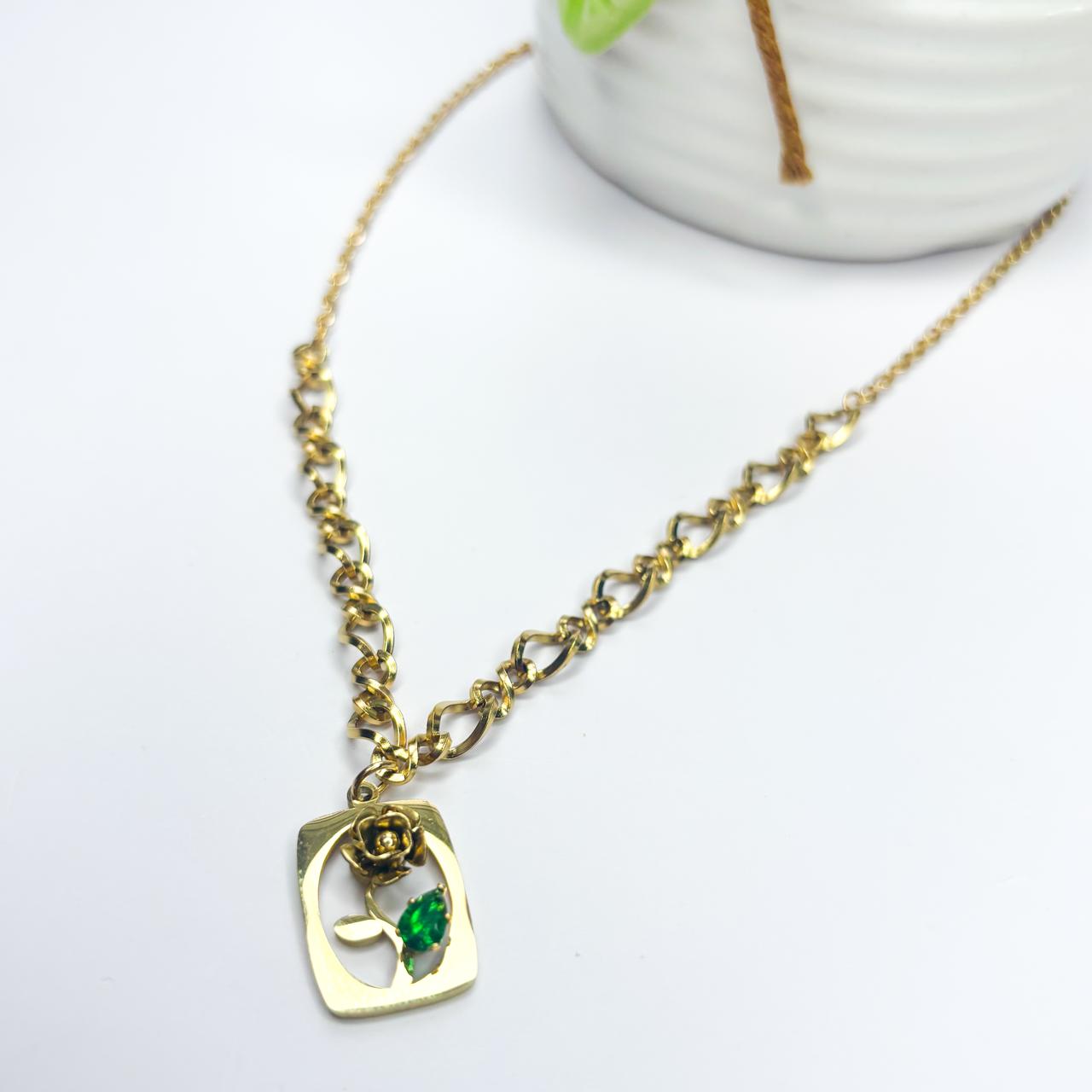 Emerald Leaf Rose Necklace