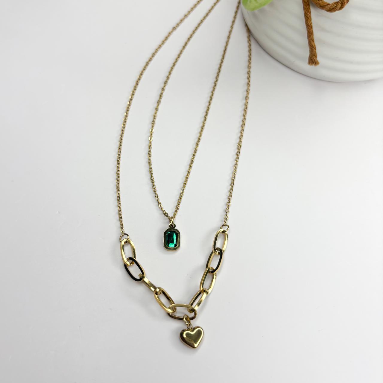 Emerald Love Double Layered Necklace