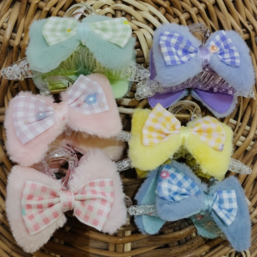 Checkered Fur Hair Claw Clip