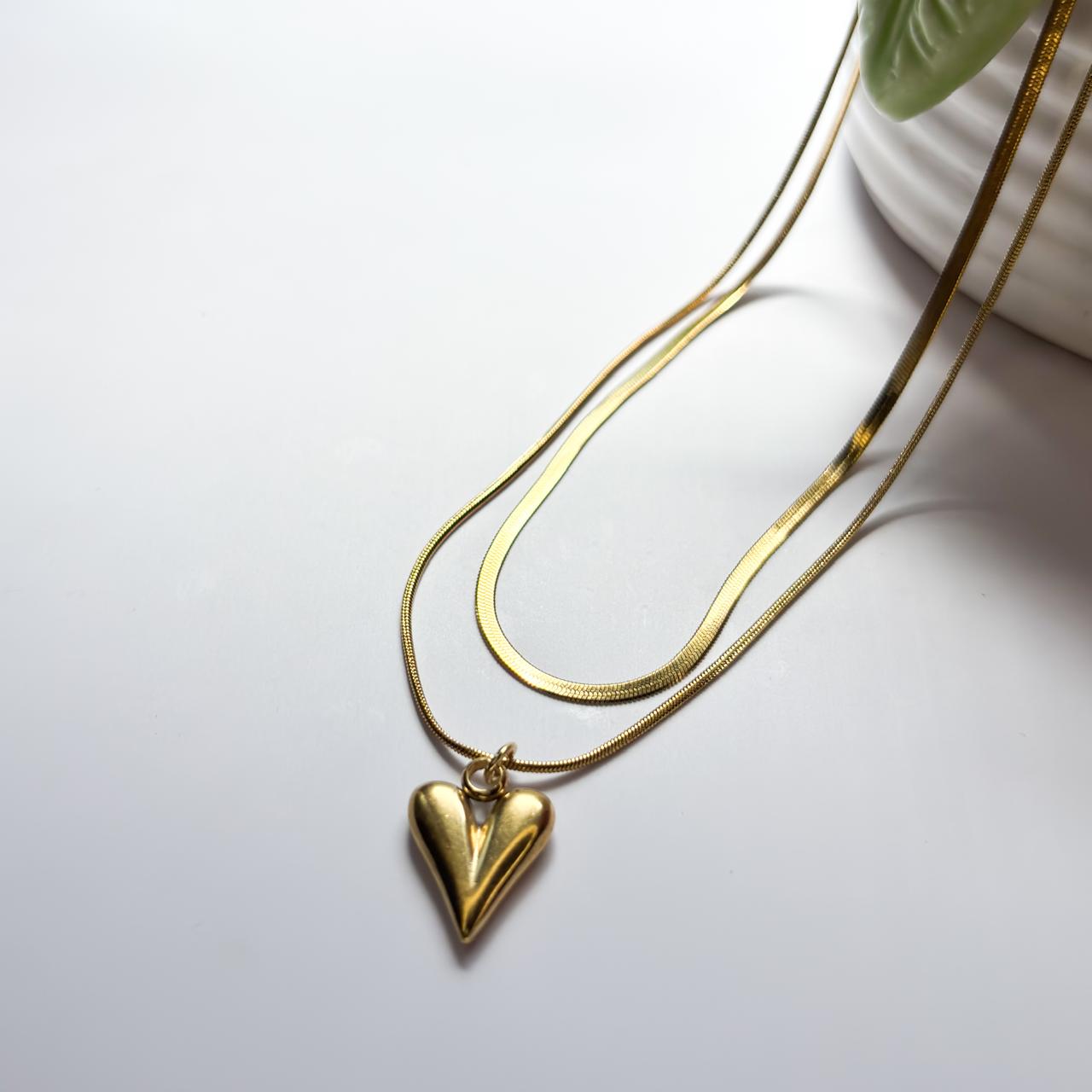 Layered Heart Snake Chain Necklace