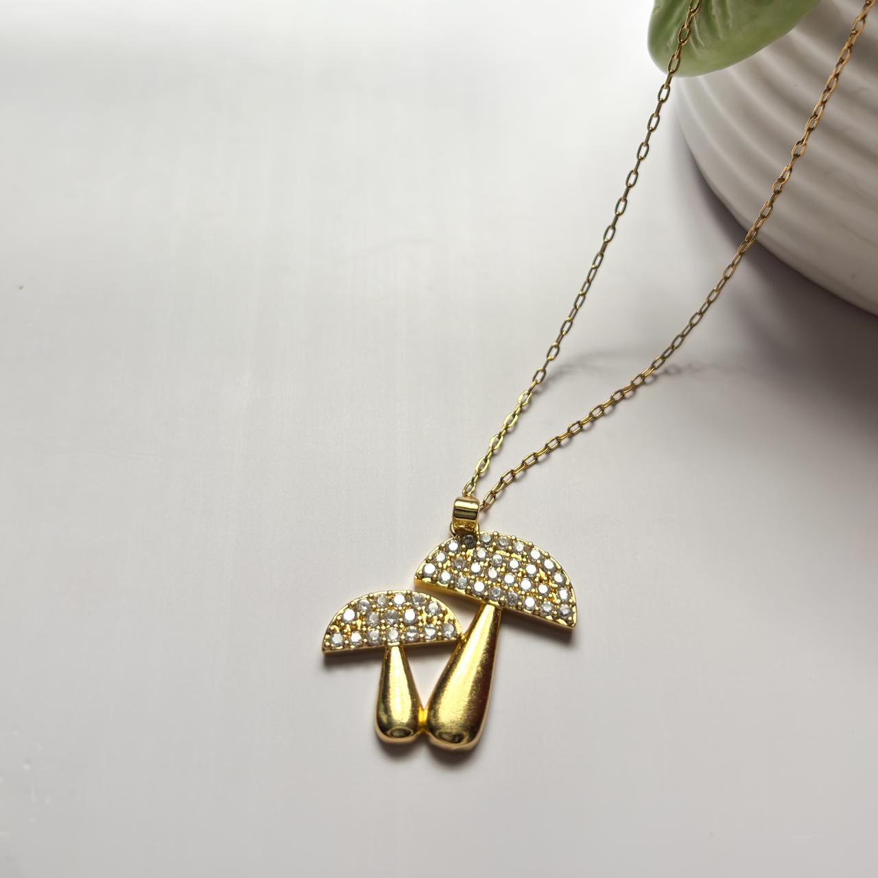 Twin Mushroom Stoned Necklace