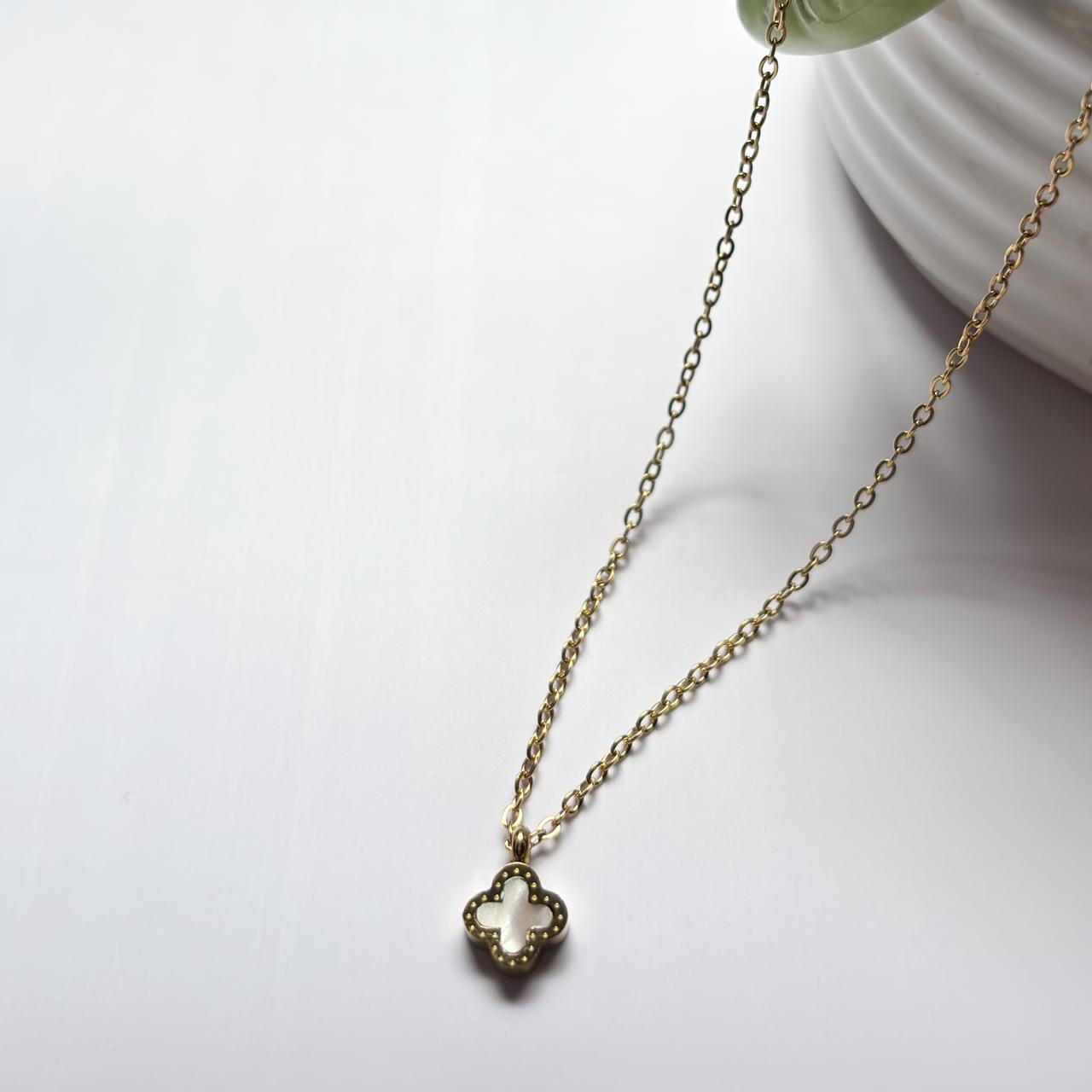 Mini Dual White & Black Clover Necklace