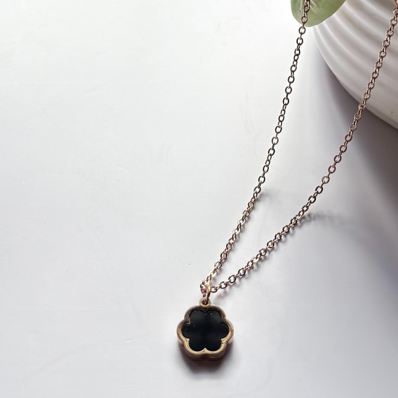 Dual-Sided Flower Pendant Necklace - Rosegold