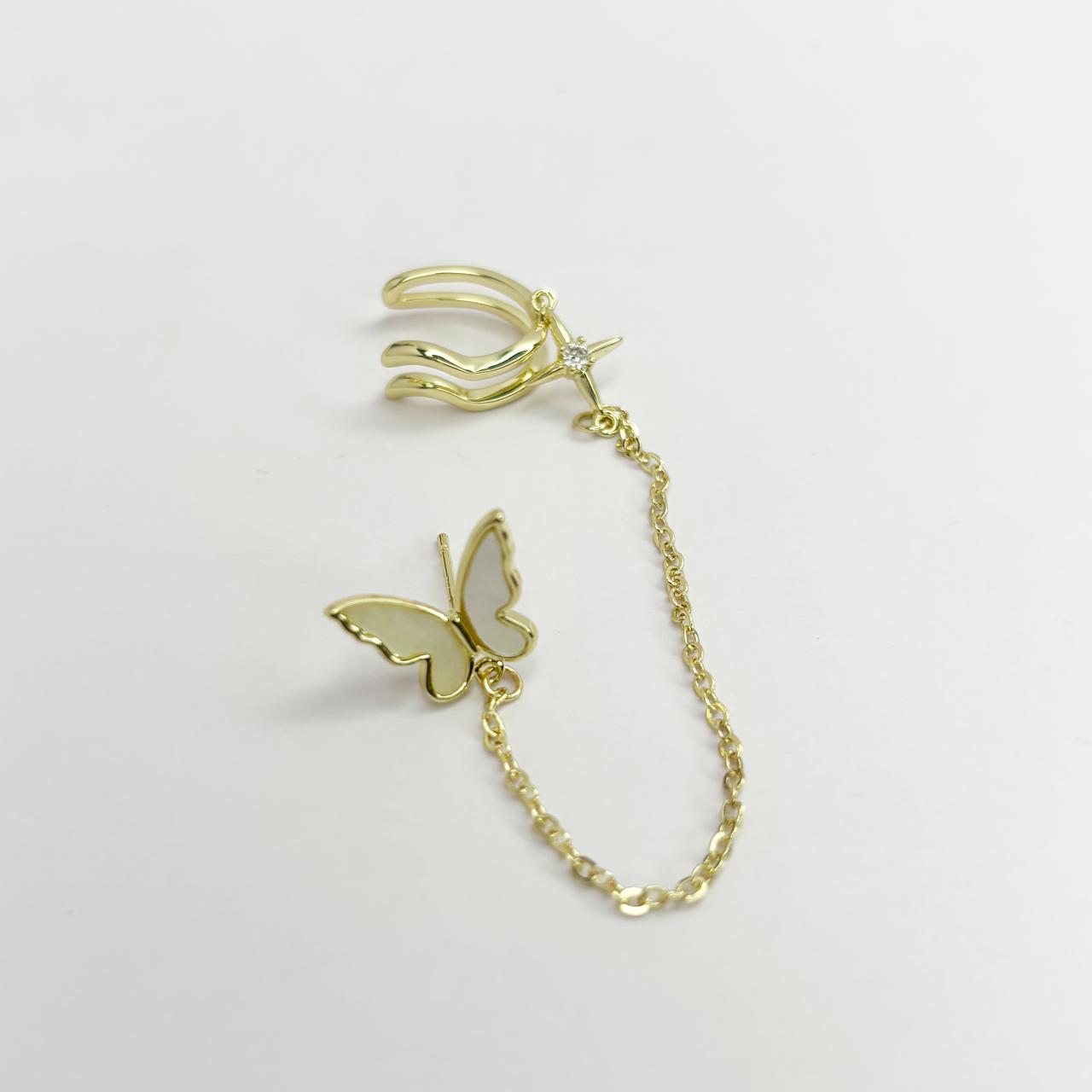 Butterfly Chain Stud Cuff Earring
