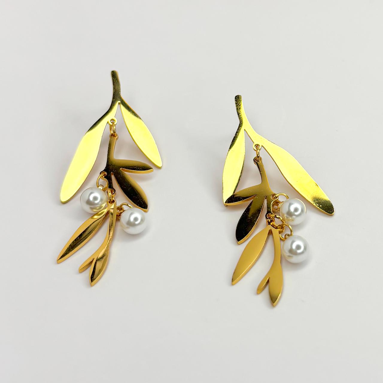 Falling Leaves Pearl Statement Earring