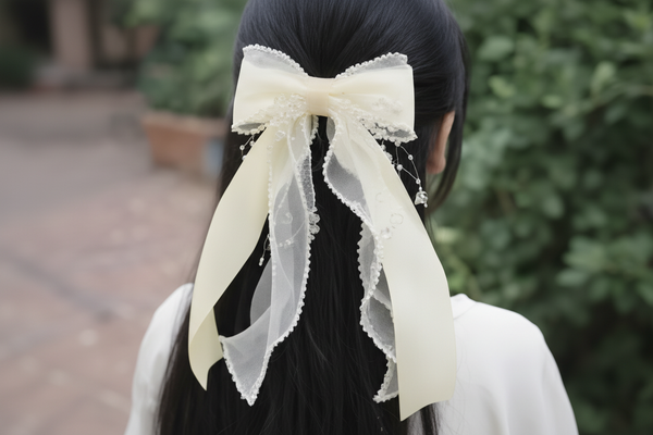 Pearl Ribbon Bow With Crystals
