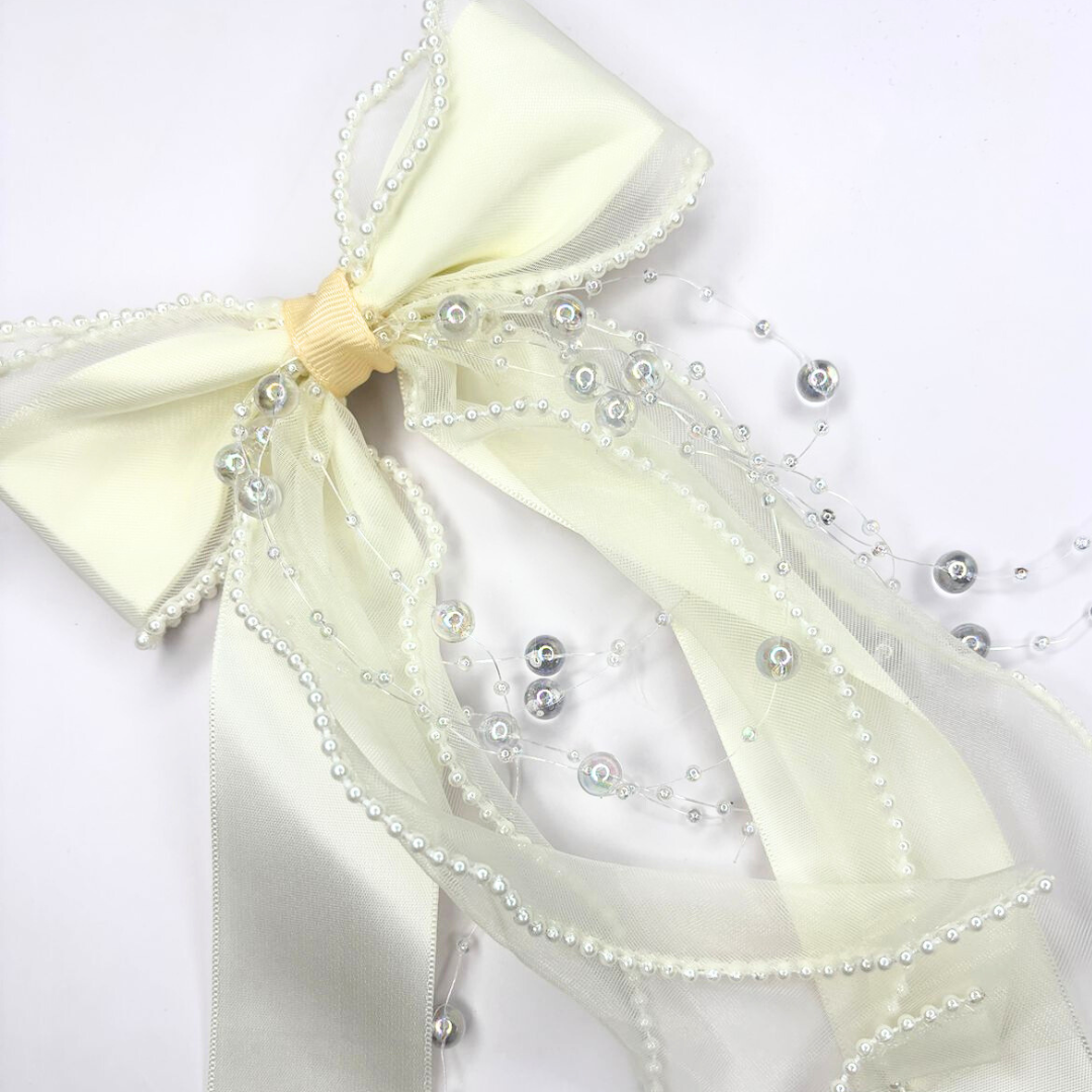 Pearl Ribbon Bow With Crystals