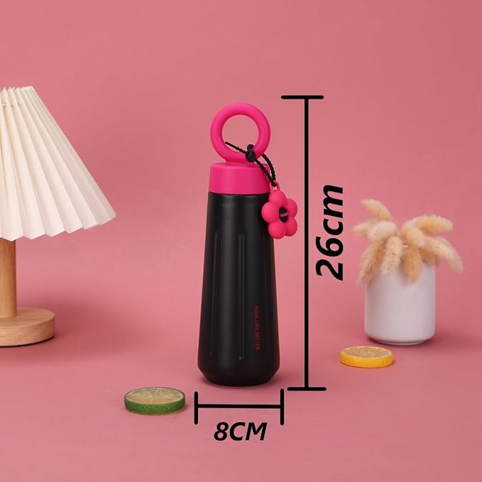 Black Pink Flower Water Bottle