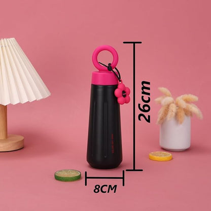 Black Pink Flower Water Bottle