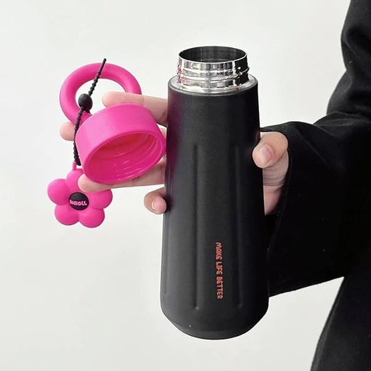 Black Pink Flower Water Bottle