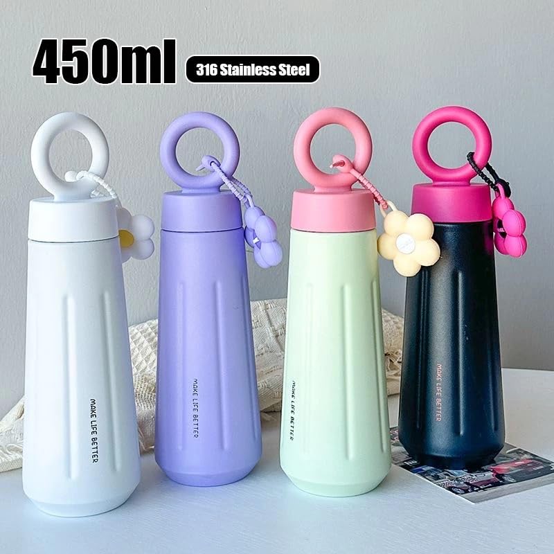 Black Pink Flower Water Bottle