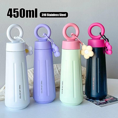 Black Pink Flower Water Bottle