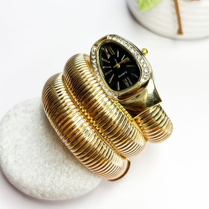 Serpenti Snake Watch Bracelet (Black Dial) - Double Layer