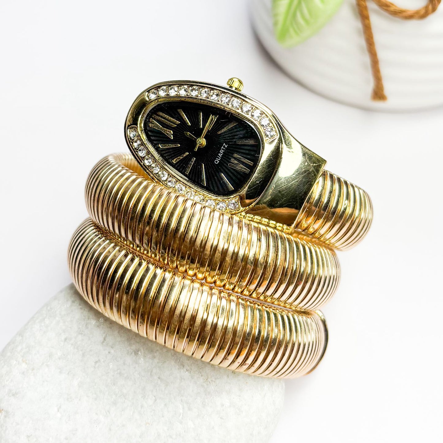 Serpenti Snake Watch Bracelet (Black Dial) - Double Layer