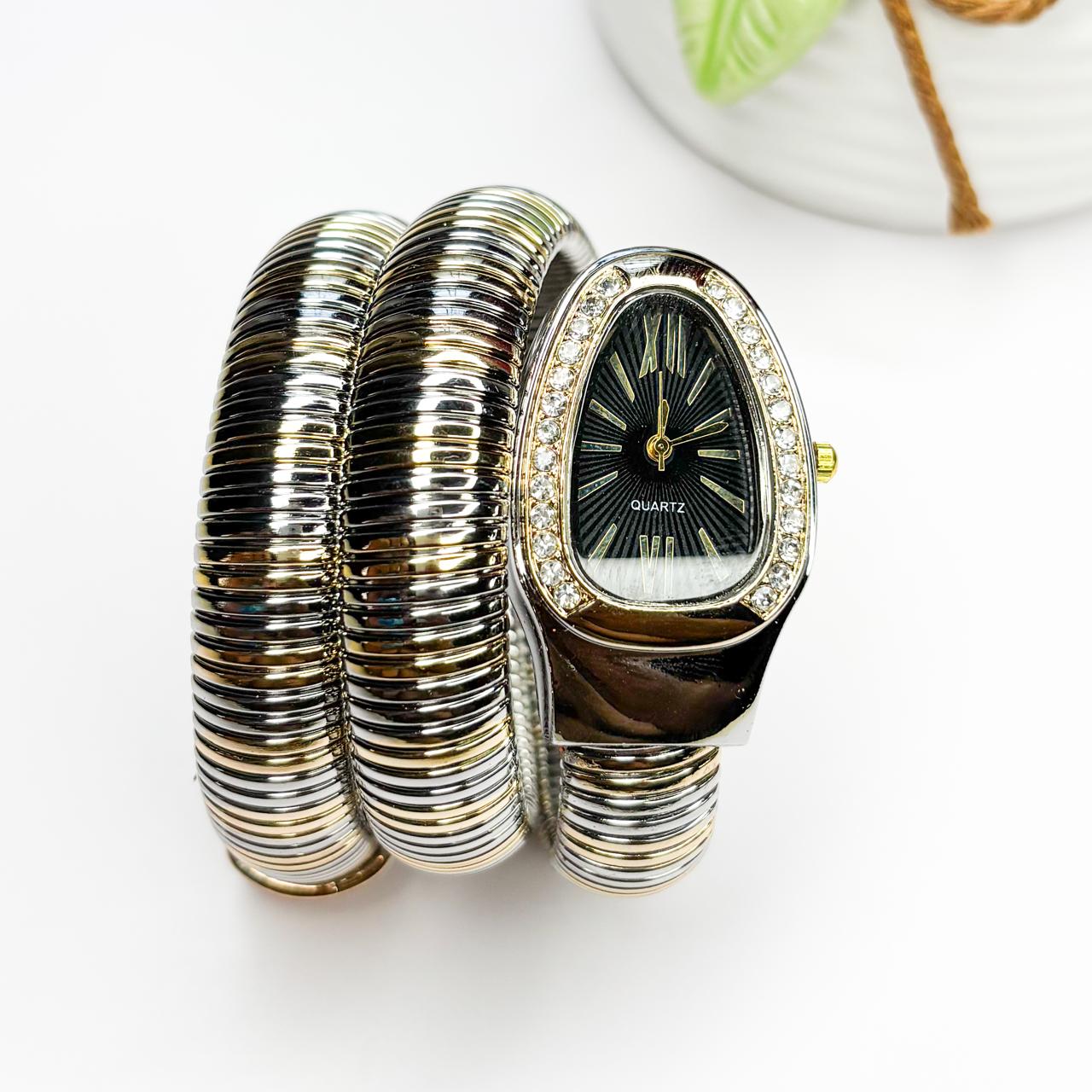 Serpenti Snake Watch Dual-Tone (Black Dial) - Double Layer