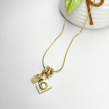 Hamsa Hand and Camera Charm Necklace