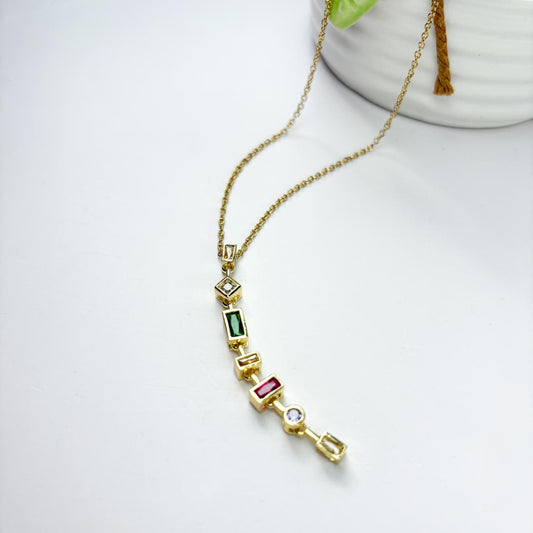 Aura Multi Color Rect-Stone Necklace
