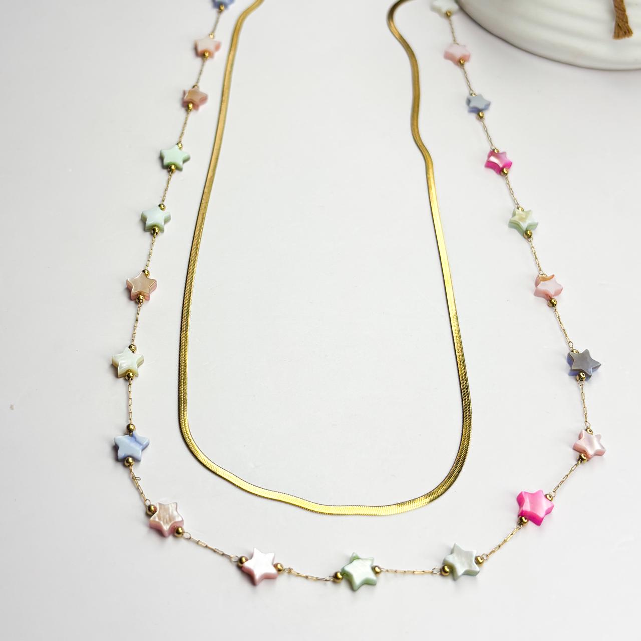 Multi-Color Starry Double Layered Necklace
