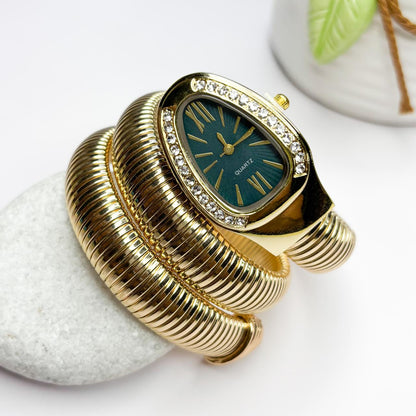 Serpenti Snake Watch Bracelet (Green Dial) - Double Layer