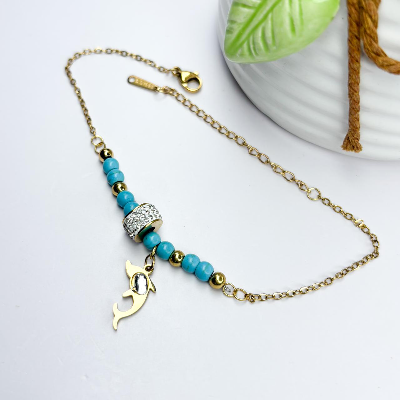 Dolphin Charm Blue Beaded Bracelet