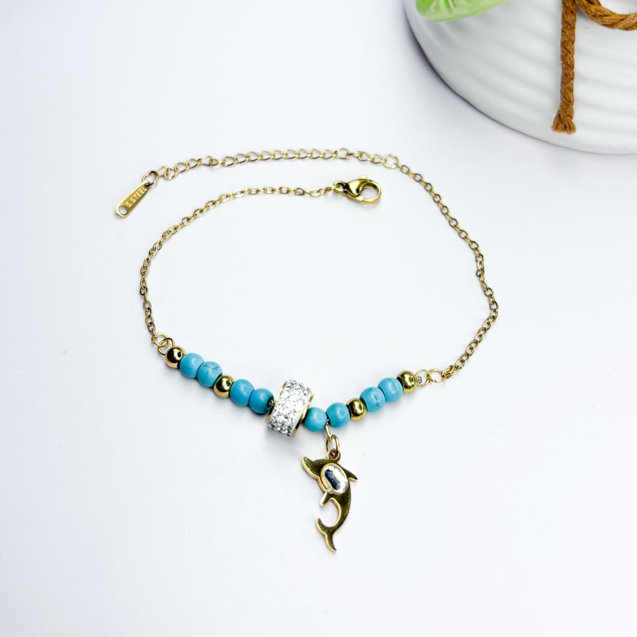 Dolphin Charm Blue Beaded Bracelet