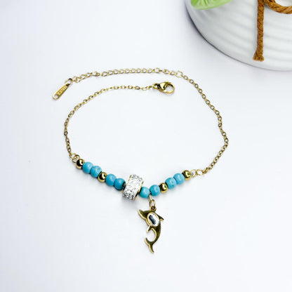 Dolphin Charm Blue Beaded Bracelet