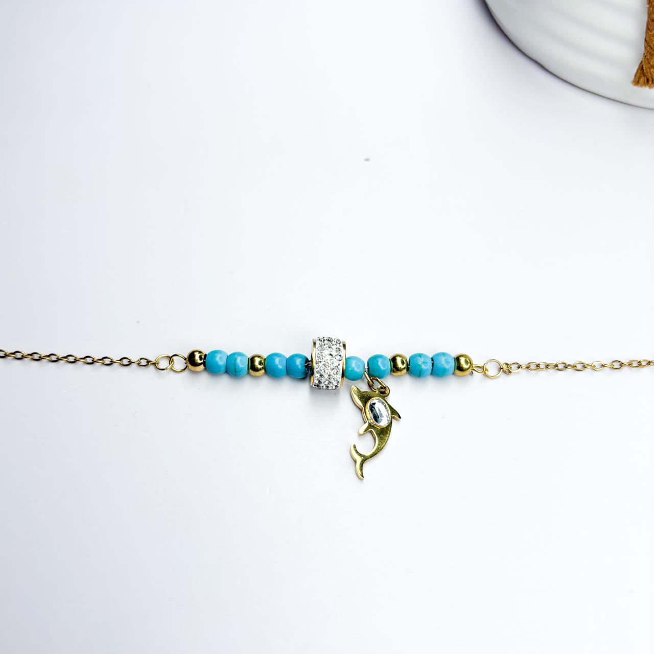 Dolphin Charm Blue Beaded Bracelet