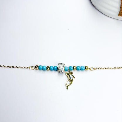 Dolphin Charm Blue Beaded Bracelet