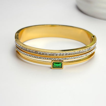 Emerald Stone Triple Layer Bangle Bracelet