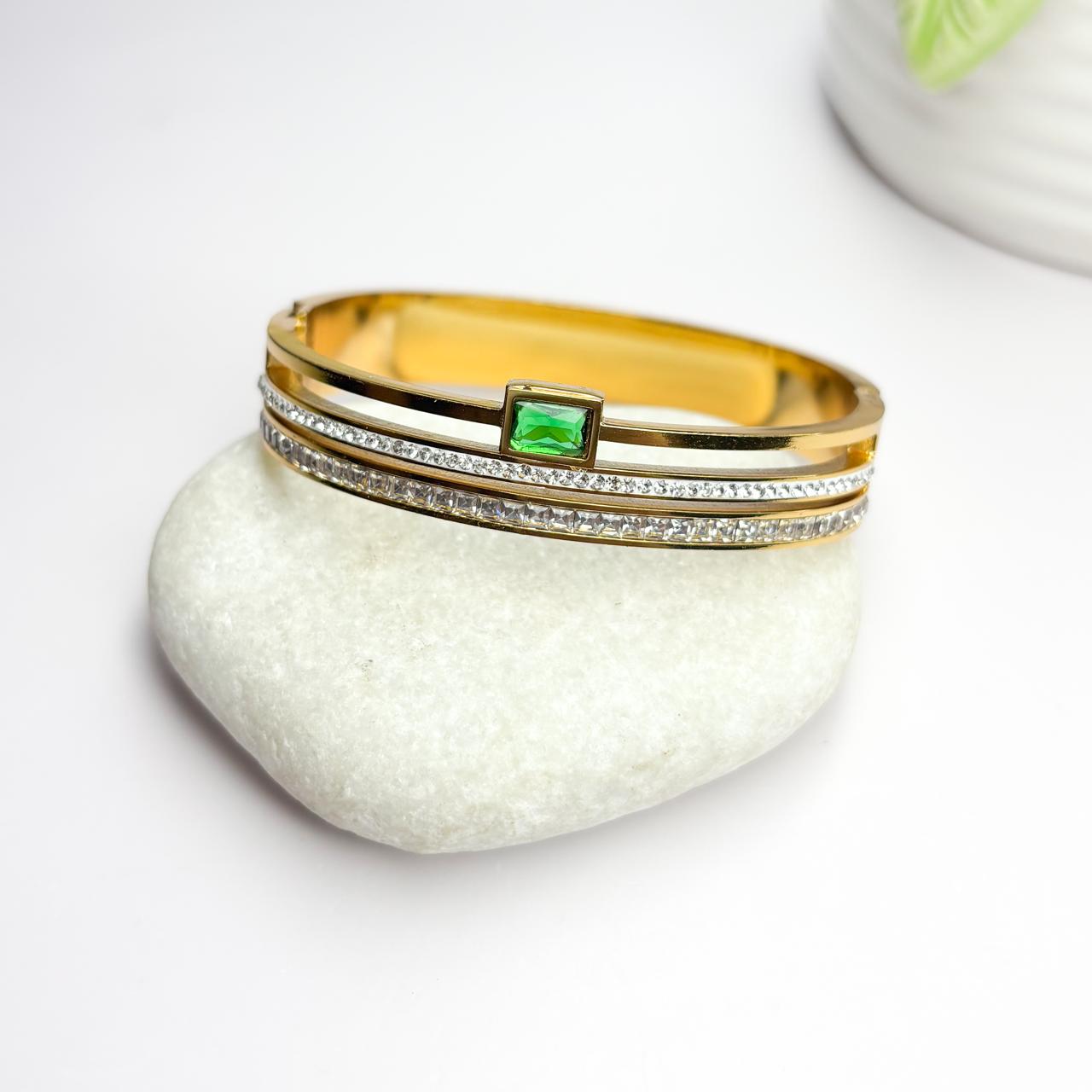 Emerald Stone Triple Layer Bangle Bracelet