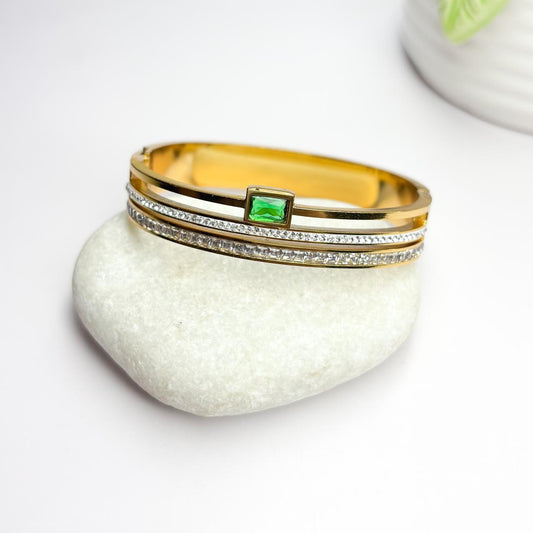 Emerald Stone Triple Layer Bangle Bracelet