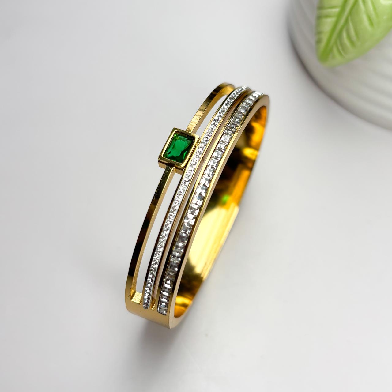 Emerald Stone Triple Layer Bangle Bracelet