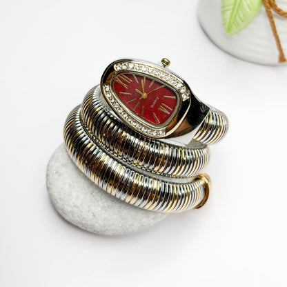 Serpenti Snake Watch Dual-Tone (Maroon Dial) - Double Layer