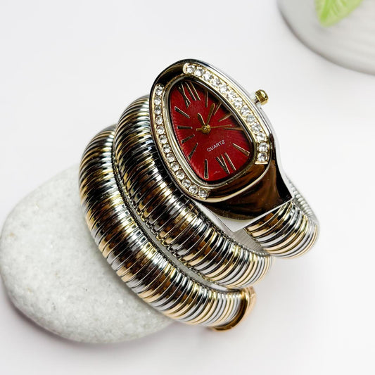 Serpenti Snake Watch Dual-Tone (Maroon Dial) - Double Layer