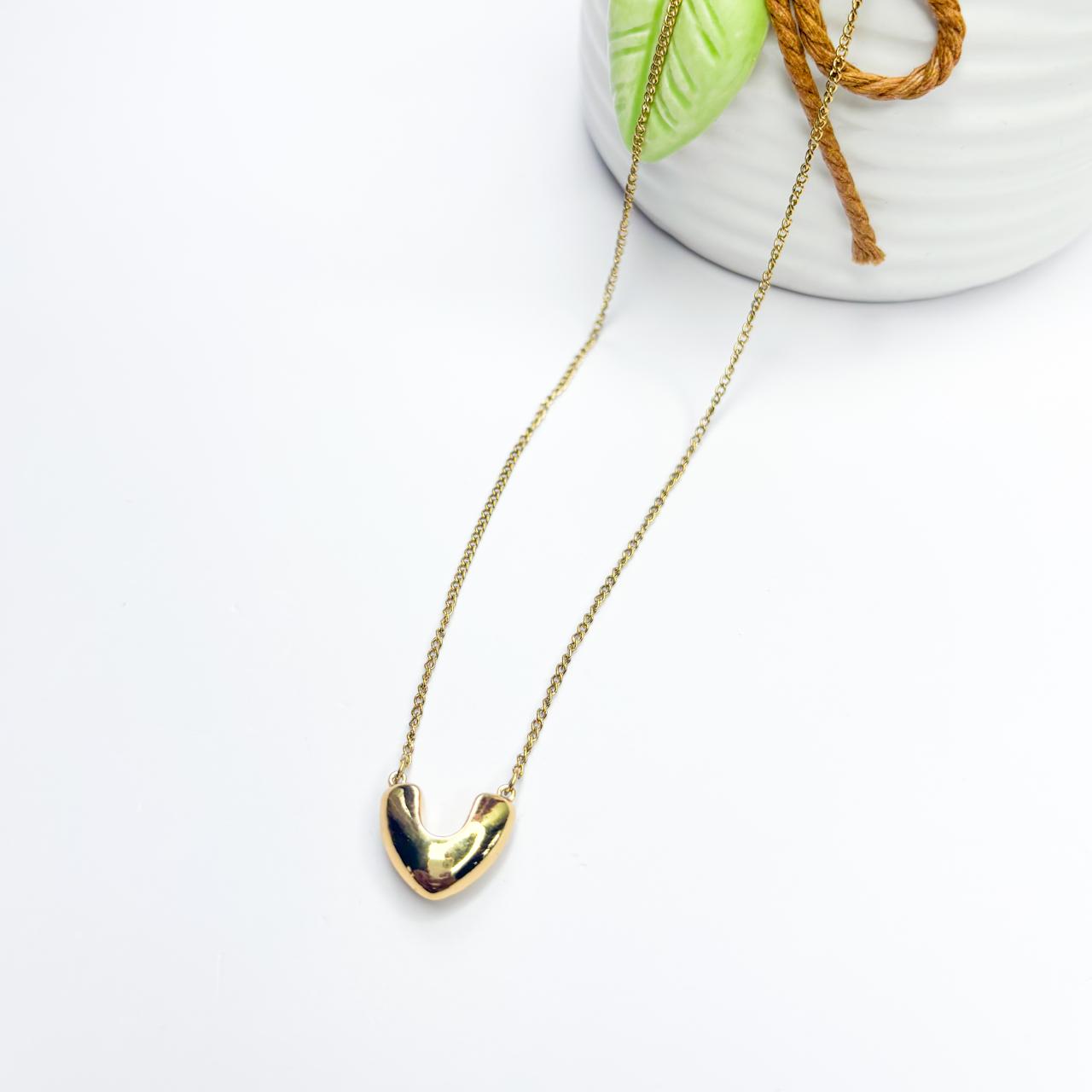 Golden V-Heart Necklace