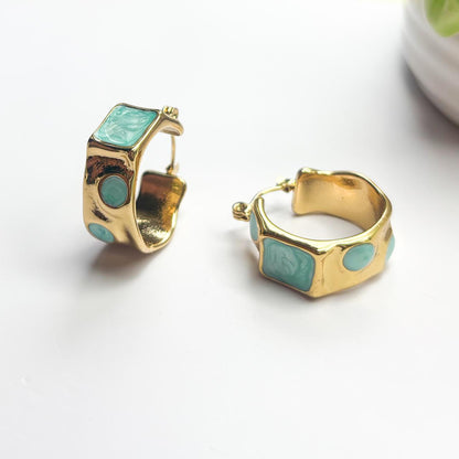 Turq & Gold Hoop Earrings