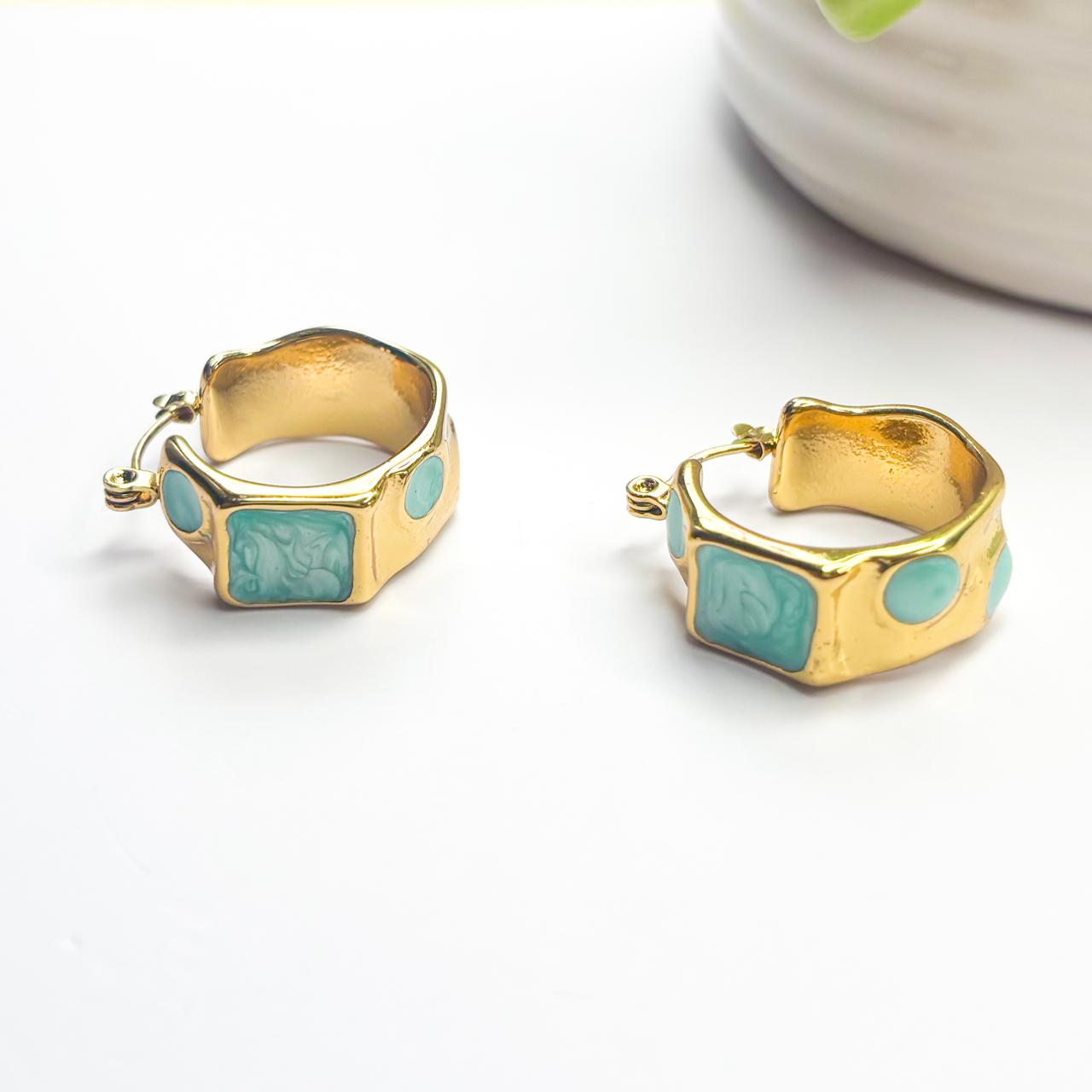 Turq & Gold Hoop Earrings