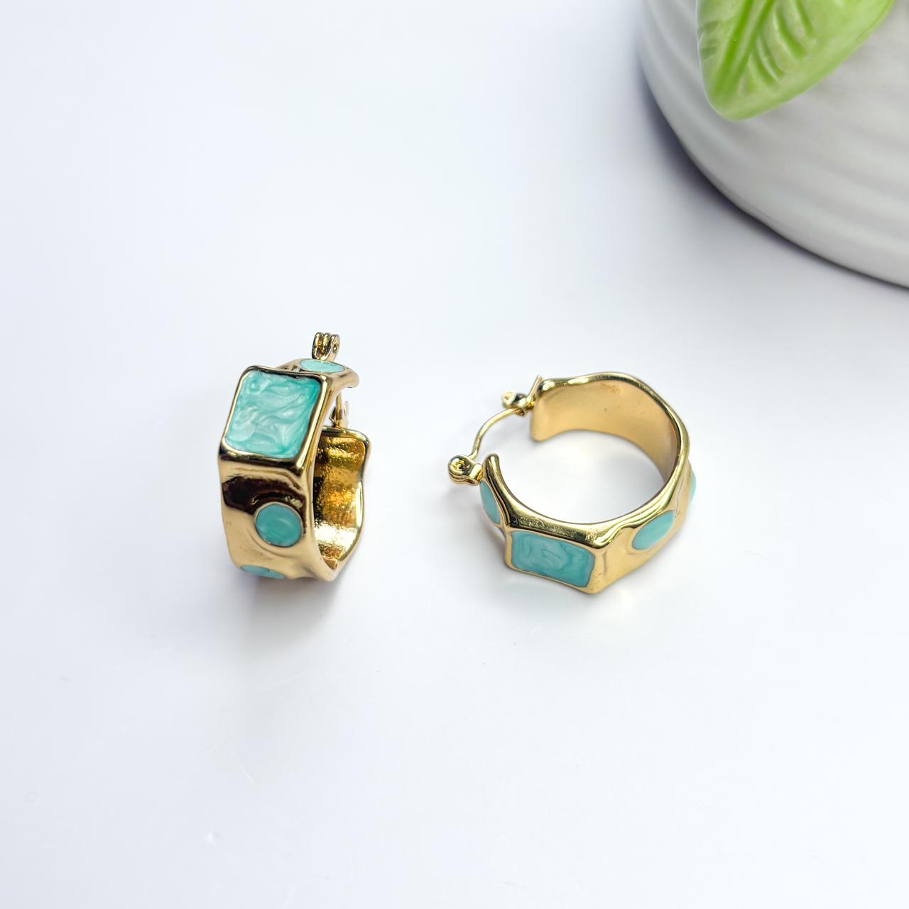 Turq & Gold Hoop Earrings