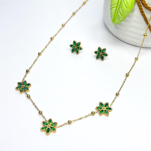 Green Flower Necklace Set