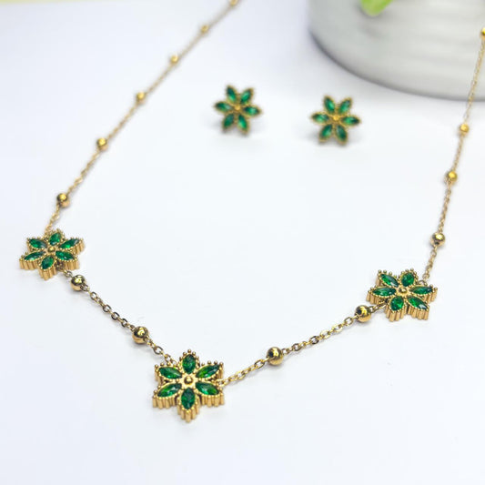 Green Flower Necklace Set