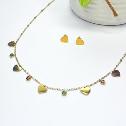 Multi-Stone Heart Necklace Set