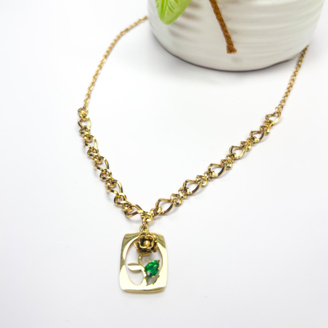 Emerald Leaf Rose Necklace