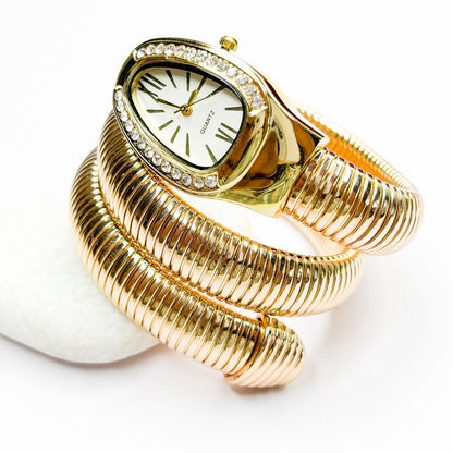 Serpenti Snake Watch Bracelet (White Dial) - Double Layer