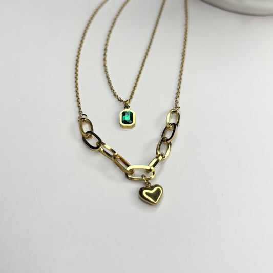 Emerald Love Double Layered Necklace