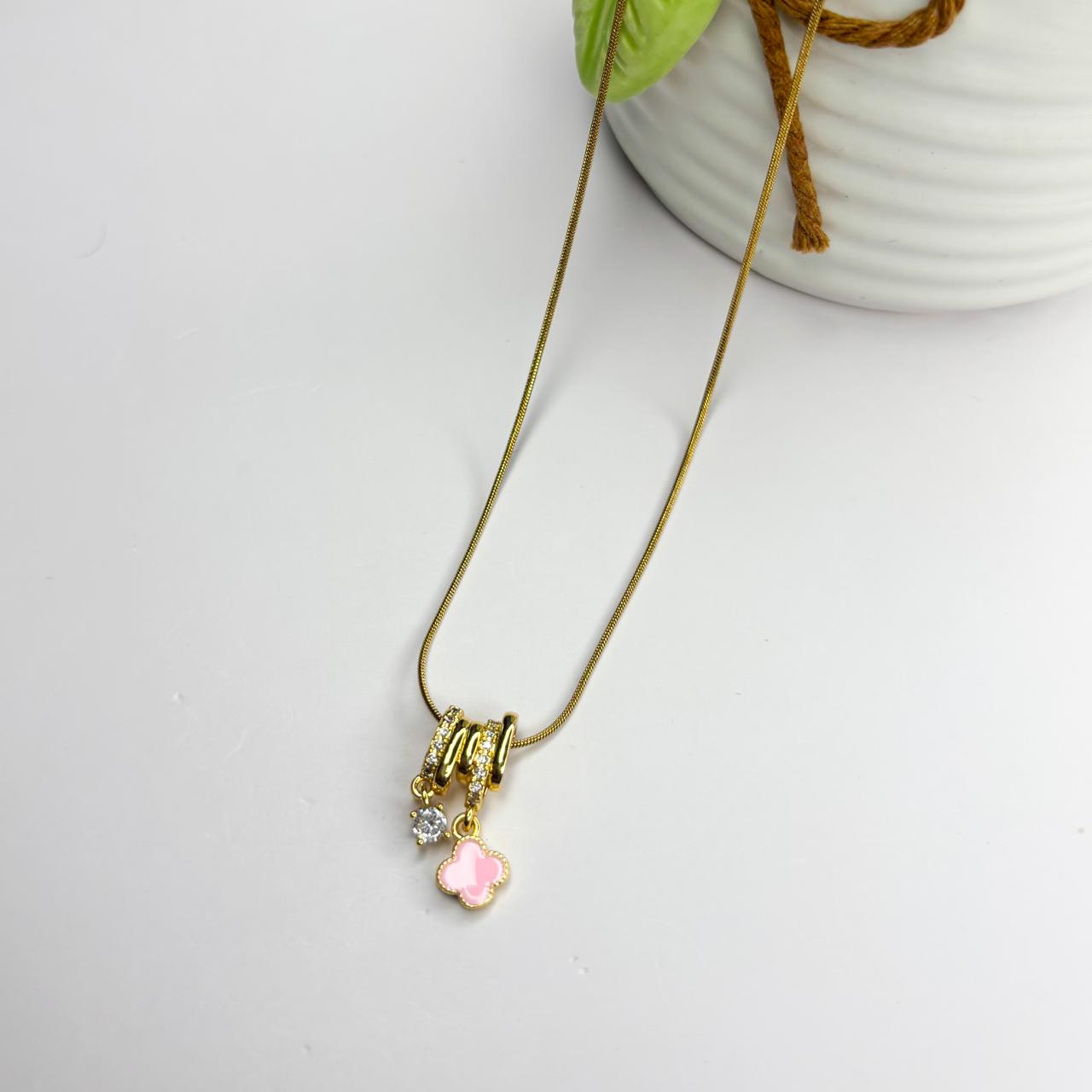 Pink Clover Sparkle Necklace