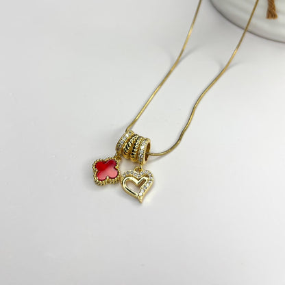 Crimson Clover Heart Necklace